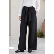 İmaj Butik Siyah Kemerli Tencel Palazzo Pantolon