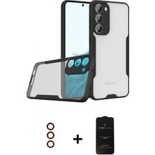 Marsilyan™- Galaxy S23 Plus Kılıf Atlas Asil Serisi - Siyah 6d Antistatik Mat Seramik Hayalet Nano Ekran Koruyucu + Metal Kamera Lens - Kı
