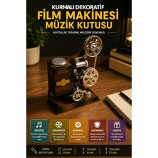 Nostaljik Film Makinesi Müzik Kutusu Kurmalı Dekoratif Retro Masa Üstü Hediye Ürün Modeli