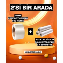 Dalpak Ambalaj 19 mm 600 Metre Kompozit Lifli Çember ve 17 Micron 50 cm Streç Film 3 x 300 Metre