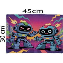 Queen Jera Sevimli Robot Desenli Beslenme Örtüsü Anaokulu ve Ilkokul Çocukları Için Yıkanabilir 30 x 45 cm