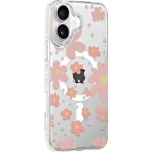 Prativas Iphone 16 Floral Magsafe Kapak - Pembe