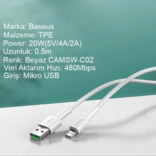 İlanib Ticaret Baseus Mini White Micro USB 4A Oppo Vıvo Dash USB Şarj Kablosu 0.5CM-1852
