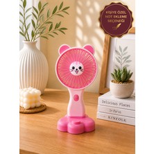 Rüya Kıyısı Pembe Prenses Kedi Detaylı Telefon Tutucu Özellikli USB Şarjlı 3 Kademeli Soğutucu Mini Taşınabilir El ve Masa Fanı
