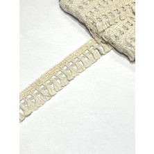 Krem Pamuk Püskül Şerit / Otantik Şerit / 4 cm / 1 Metre / PSK121