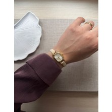 Rubsey Retro Minimal Deri Kordon Vintage Kadın Kol Saati Krem Kordon
