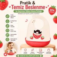 Jojobebek Çilek Figürlü Premium, Dayanıklı Bpa'sız Ayarlanabilir Çocuk Silikon Mama Önlüğü (9+ Ay)