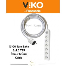 Viko 6'lı Anahtarlı 8 Metre Topraklı Çocuk Korumalı Kablolu Grup Priz (Düz Fiş)