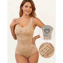 BBS Kadın Bej Toparlayıcı Body Korse - Alttan Geçirmeli Ayarlanabilir Kopçalı Şekillendirici Body