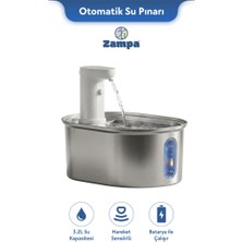 Zampa Kedi ve Köpekler Için Oval Sensörlü Bataryalı Çelik Otomatik Su Pınarı 3.2 Litre