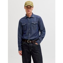 Jack & Jones Jjesherıdan Shırt L/s Noos Dark Denim