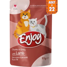 Enjoy Sos Içinde Et Parçacıklı Kuzu Etli Kedi Yaş Maması Pouch 22X85 gr