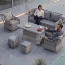 Canisa Anemon Serisi Gri Rattan Gri Minder Bahçe Takımı, Balkon Takımı
