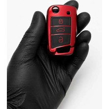 Gma Keys Volkswagen Golf 7 Golf 7,5 Tiguan Polo T-Roc Seat Skoda Nano Anahtar Kılıfı Fosforlu Kırmızı Siyah Renk