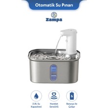Zampa Kedi ve Köpekler Için Kare Sensörlü Bataryalı Çelik Otomatik Su Pınarı 2.8 Litre