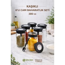 Genchome Homeware 6’lı Cam Baharatlık Seti 380 ml Kaşıklı Hava Geçirmez Kapaklı Kavanoz BPA Free