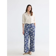 LC Waikiki Lcw Grace Indigo Beli Lastikli Çiçekli Kadın Pantolon