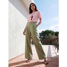 LC Waikiki Lcw Vision Haki Yüksek Bel Geniş Paça Kadın Kumaş Pantolon