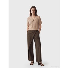 LC Waikiki Lcw Modest Kahverengi Regular Fit Kruvaze Kapamalı Kadın Pantolon