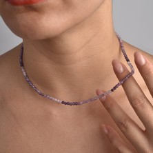 Nox Jewelry 14 Ayar Altın Kaplama Gümüş Sugilit Doğal Taş Gümüş Kolye - Mor Taşlı Minimal Zarif Tasarım