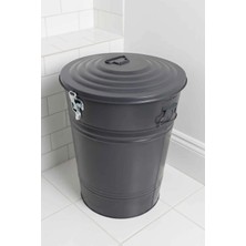 Desen Dekorasyon 40 Litre Kilitli Kapaklı Metal Çöp Kovası ve Dekoratif Çamaşır Sepeti