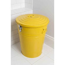 Desen Dekorasyon 40 Litre Kilitli Kapaklı Metal Çöp Kovası ve Dekoratif Çamaşır Sepeti