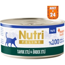 Nutri Feline Tavuk ve Ördek Etli Tahılsız Yetişkin Kedi Konservesi Pate 24X70 gr