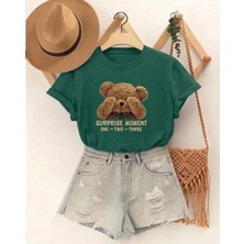 Nigrum Pardus Nıgrum Pardus Utangaç Minik Ayıcık Baskılı Pamuk Kız Çocuk Oversize T-Shirt
