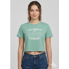 Moda Kadın Baskılı Oversize Tişört Los Angeles Yazılı Rahat Kalıp Günlük T-Shirt