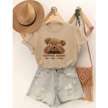 Nigrum Pardus Nıgrum Pardus Utangaç Minik Ayıcık Baskılı Pamuk Kız Çocuk Oversize T-Shirt