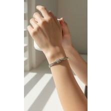 Solène Bagetta Beyaz Altın Kaplama Baget Taşlı Çelik Bileklik