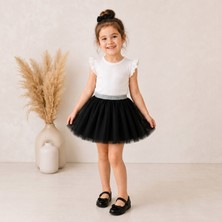 Dudese Kız Çocuk Siyah Tütü Etek Simli Gümüş Bel Detaylı