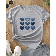 Nigrum Pardus Nıgrum Pardus Mavi Kalpler Baskılı Yeni Sezon  Oversize Kız Çocuk Şık T-Shirt