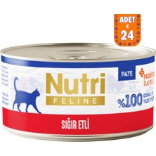 Nutri Feline Sığır Etli Tahılsız Yetişkin Kedi Konservesi Pate 24X70 gr