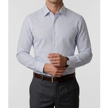 Gianco Mardini Erkek Beyaz Ince Açık Mavi Çizgili Pamuklu Regular Slim Gömlek