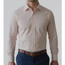 Gianco Mardini Erkek Beyaz Ince Turuncu Çizgili Pamuklu Regular Slim Gömlek