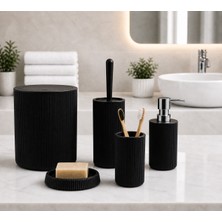 Kitchen Line 5’li Banyo Seti Çizgili Tasarım – 6,25 L Çöp Kovası + Wc Fırçası + Sıvı Sabunluk + Diş Fırçalık + Katı Sabunluk Modern Banyo Aksesuar Seti