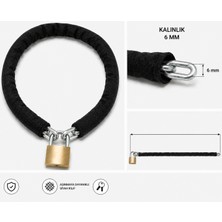 Vi Caro 6 mm Zincir Kilit 2 Metre Siyah Kılıflı Bisiklet Motosiklet Güvenlik Kilidi