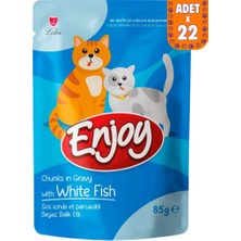 Enjoy Sos Içinde Et Parçacıklı Beyaz Balık Etli Kedi Yaş Maması Pouch 22X85 gr