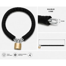 Vi Caro 6 mm Zincir Kilit 1.5 Metre Siyah Kılıflı Bisiklet Motosiklet Güvenlik Kilidi