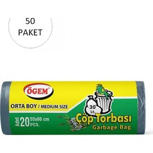 Zenvia Orta Boy Çöp Torbası 55 x 60 cm 20 Li Rulo x 50 Paket = 1000 Adet (Mavi)