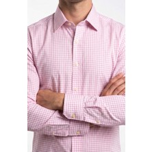Gianco Mardini Erkek Beyaz Ince Pembe Kareli Pamuklu Regular Slim Gömlek