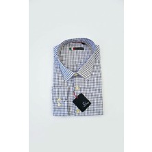 Gianco Mardini Erkek Beyaz Ince Koyu Lacivert Kareli Pamuklu Regular Slim Gömlek