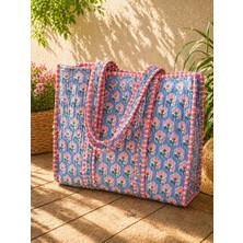Kapitoneli Kaplan Desenli Tote Bag – Büyük Boy Print Baskı Kumaş Çanta