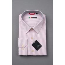 Gianco Mardini Erkek Beyaz Ince Pembe Çizgili Pamuklu Regular Slim Gömlek