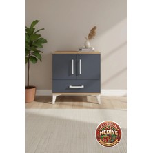 Luna Komodin 2 Raflı, 1 Çekmeceli, 2 Kapaklı 60X44X64 Çam-Antrasit