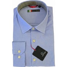 Gianco Mardini Erkek Mavi Pamuklu Regular Slim Gömlek - Desenli Kumaş