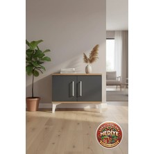 Silva Komodin 2 Kapaklı Raflı 60X30X48 Çam-Antrasit | Modern Depolama