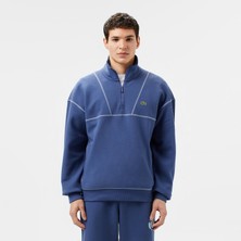 Lacoste Erkek Relaxed Fit Yarım Fermuarlı Renk Bloklu Mavi Sweatshirt