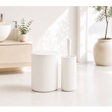 Kitchen Line Modern Çizgili Banyo Çöp Kovası (6,25 Litre) & Tuvalet Fırçası Seti – Ikili Set, Dayanıklı Plastik
